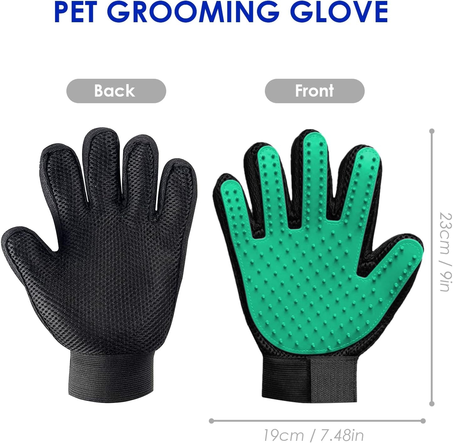 Guanto per Pulizia Pelo Animali Spazzola, Animali Domestici per La Toelettatura, Con Design Migliorato a Cinque Dita, La Efficace Rimozione Dei Peli Di Cani Gatto,Massaggio Pulizia (Verde)