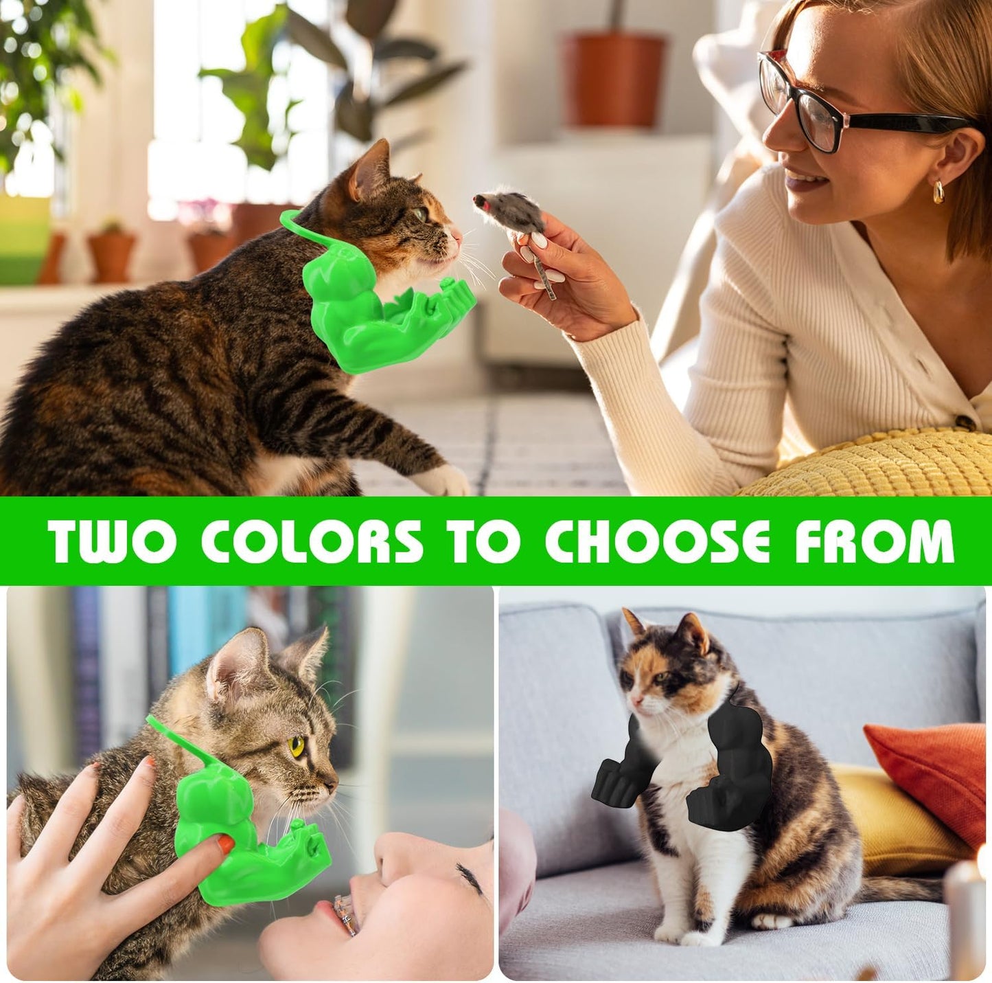 Creative Cat Muscle Arms,Halloween Cat Costume Accessory,3D Printed Cat'S Neck Arm with Muscle,Funny Muscle Arms for Cats,Pet Costume for Kitten Birthday Party(Green)