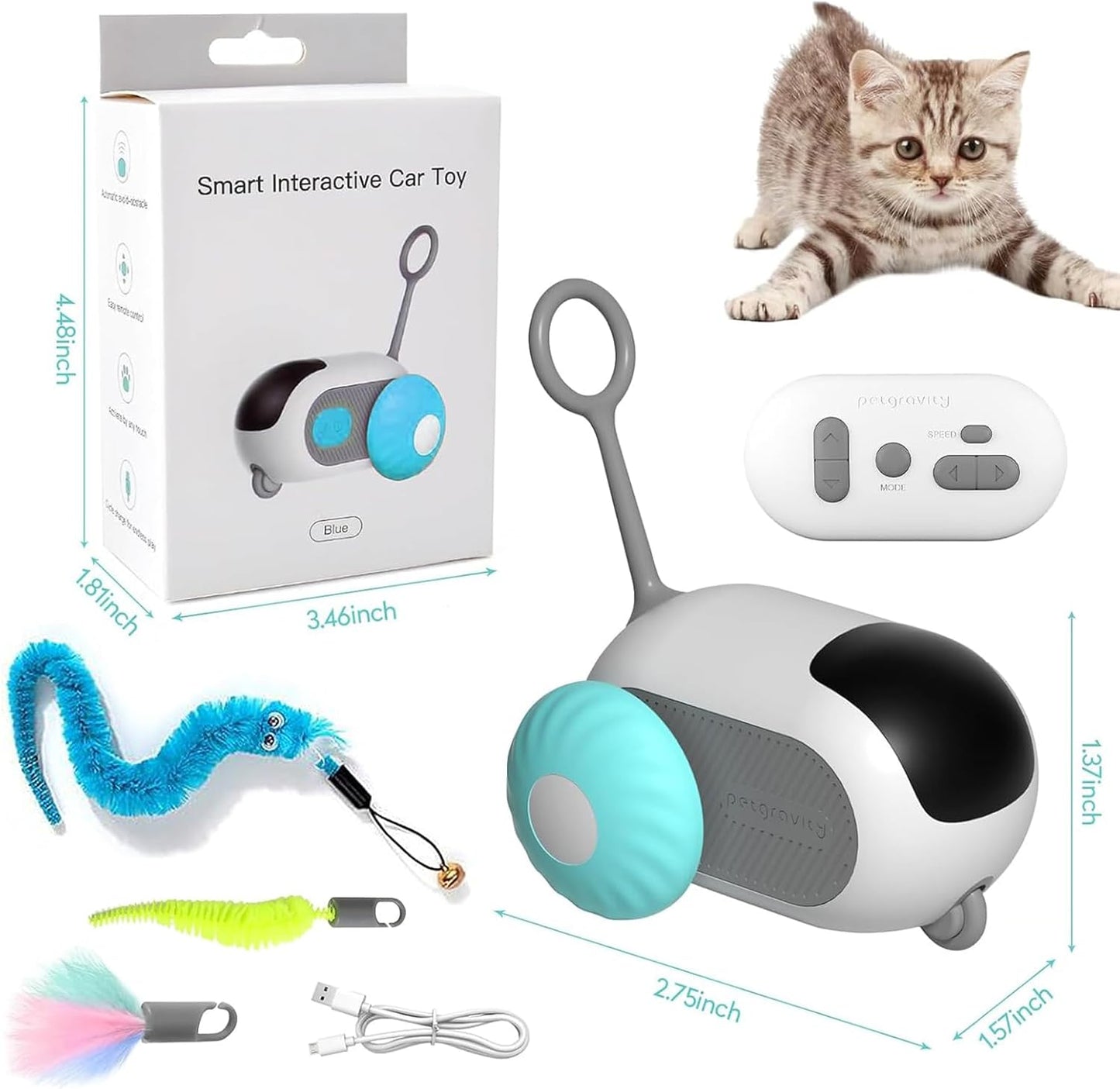 Giocattolo per Gatti Elettrico Con Telecomando, Giocattolo Elettrico per Gatti, Giocattolo Interattivo, Palla Intelligente Con 2 Modalità, Regalo Di Gatti Giochi (Blu)