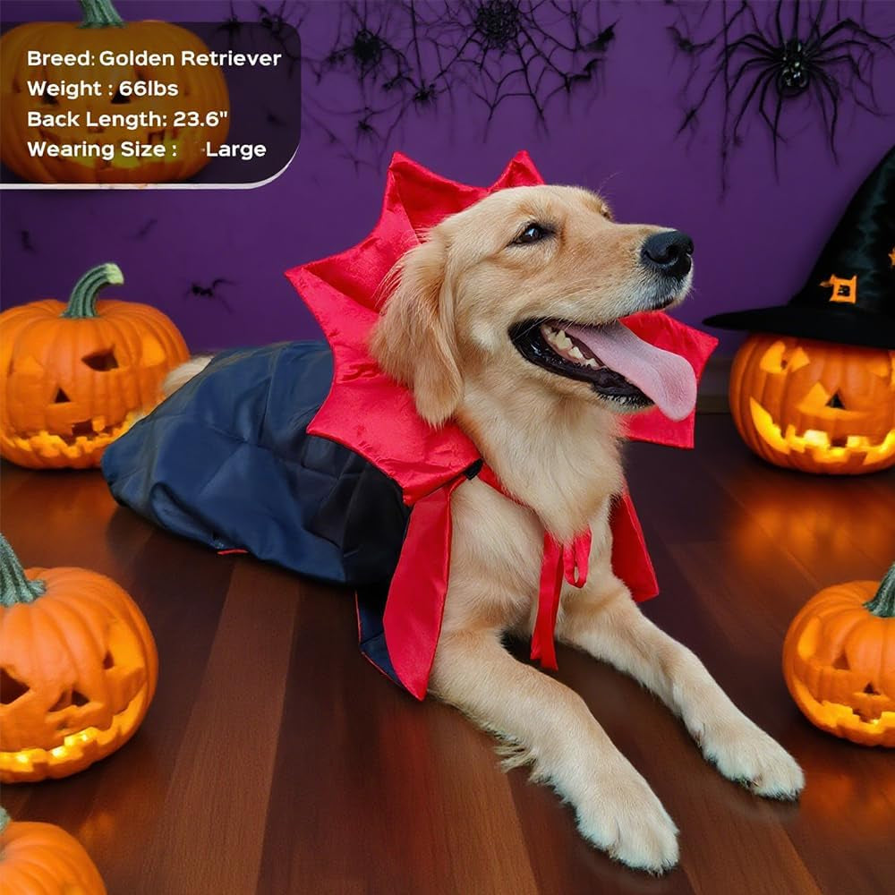 Dog Halloween Costume Large Breed,Adjustable XL XXL Big Dog Vampire Costumes,Golden Retriever German Shepherd Halloween Costume Black Red (Black, Large)