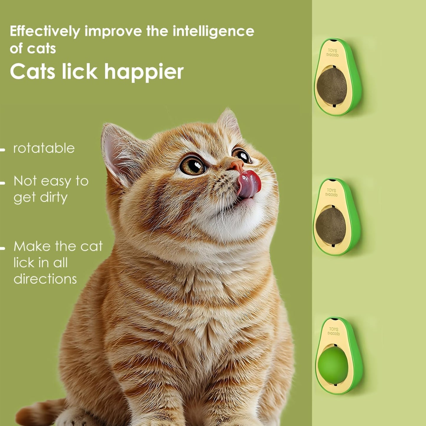 Cat Nip Ball, Catnip Wall Balls Snack Teeth Washing Healthy Rotatable Treats Toys, Kitten Playing Toy for Indoor, Cats Soothing Catnip (Avocado)