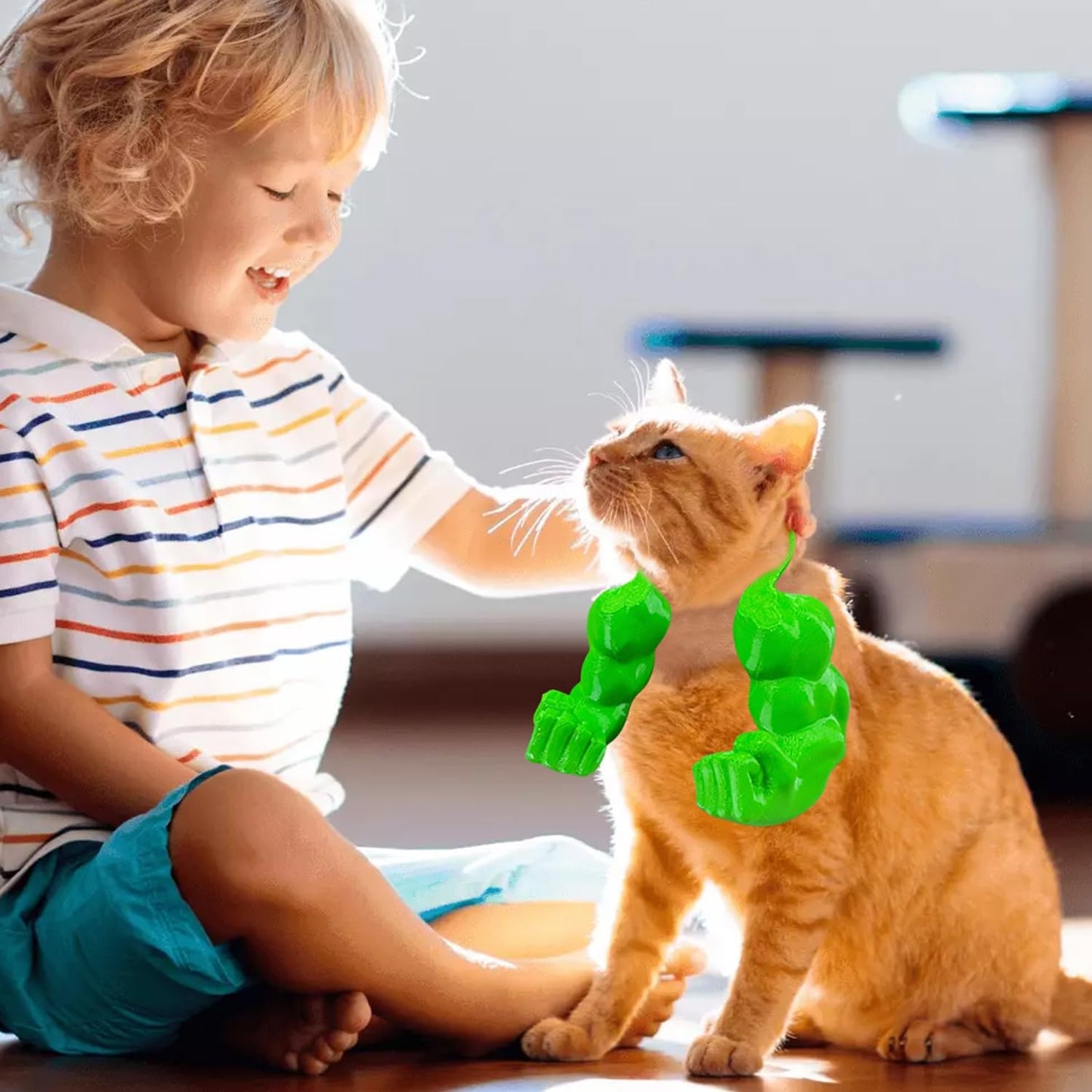Creative Cat Muscle Arms,Halloween Cat Costume Accessory,3D Printed Cat'S Neck Arm with Muscle,Funny Muscle Arms for Cats,Pet Costume for Kitten Birthday Party(Green)