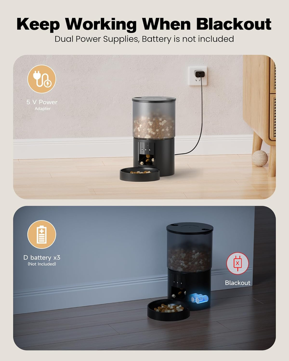 Distributore Automatico Cibo Gatti Cani Wifi: Dosatore Crocchette per Animali Domestici Con 10S Registrazione - Mangiatoia Automatica per Cibo Distributore Crocchette Gatto Timer Nero 4L