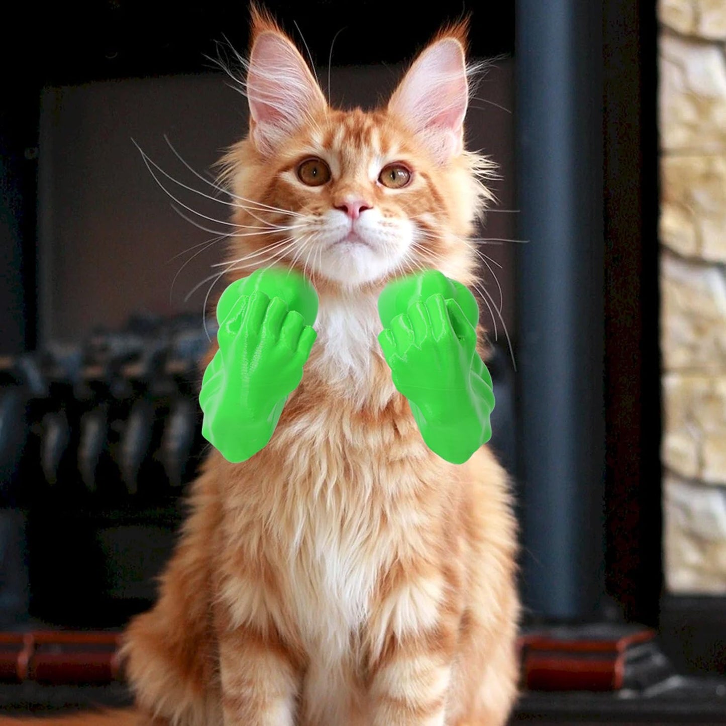 Creative Cat Muscle Arms,Halloween Cat Costume Accessory,3D Printed Cat'S Neck Arm with Muscle,Funny Muscle Arms for Cats,Pet Costume for Kitten Birthday Party(Green)