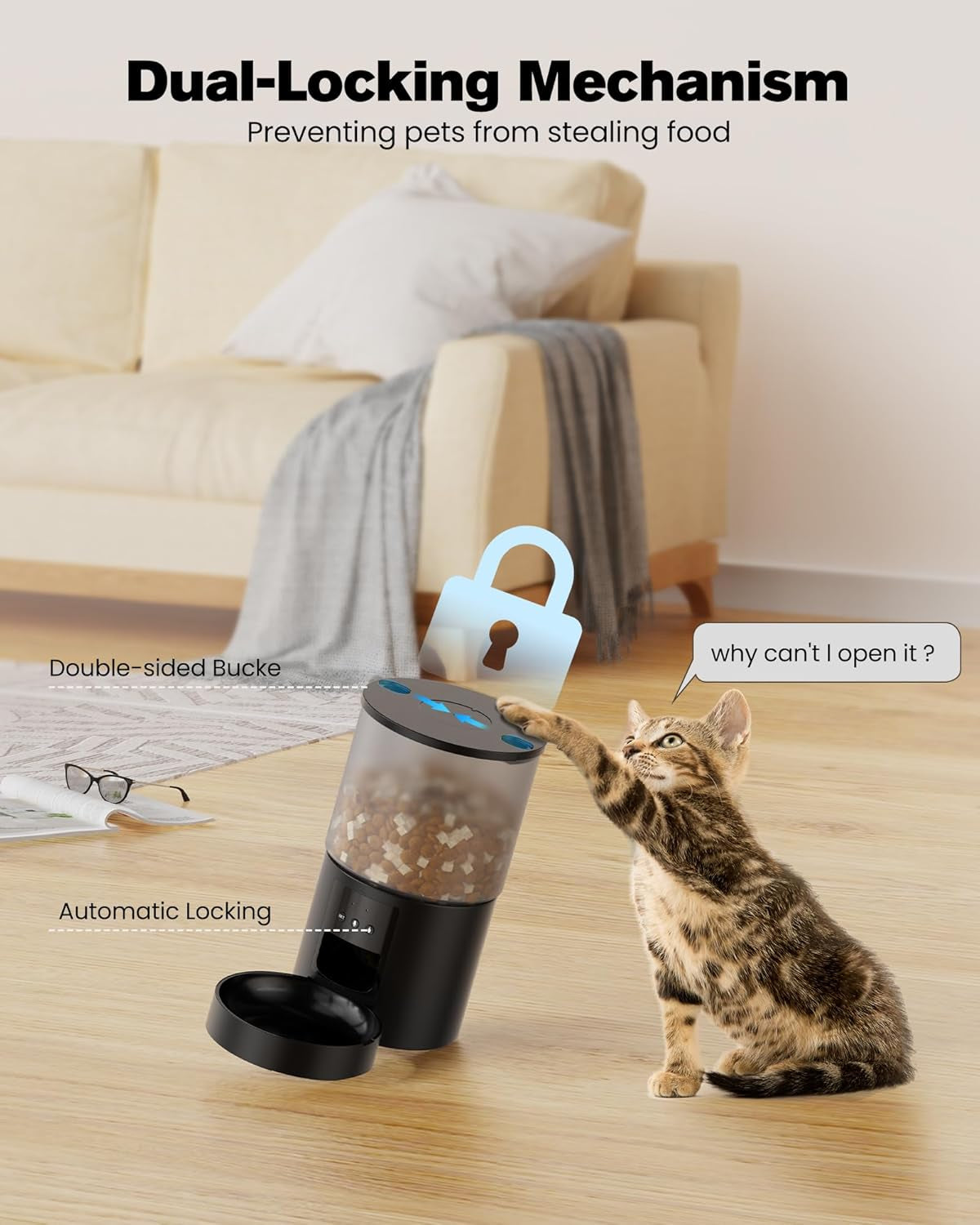 Distributore Automatico Cibo Gatti Cani Wifi: Dosatore Crocchette per Animali Domestici Con 10S Registrazione - Mangiatoia Automatica per Cibo Distributore Crocchette Gatto Timer Nero 4L