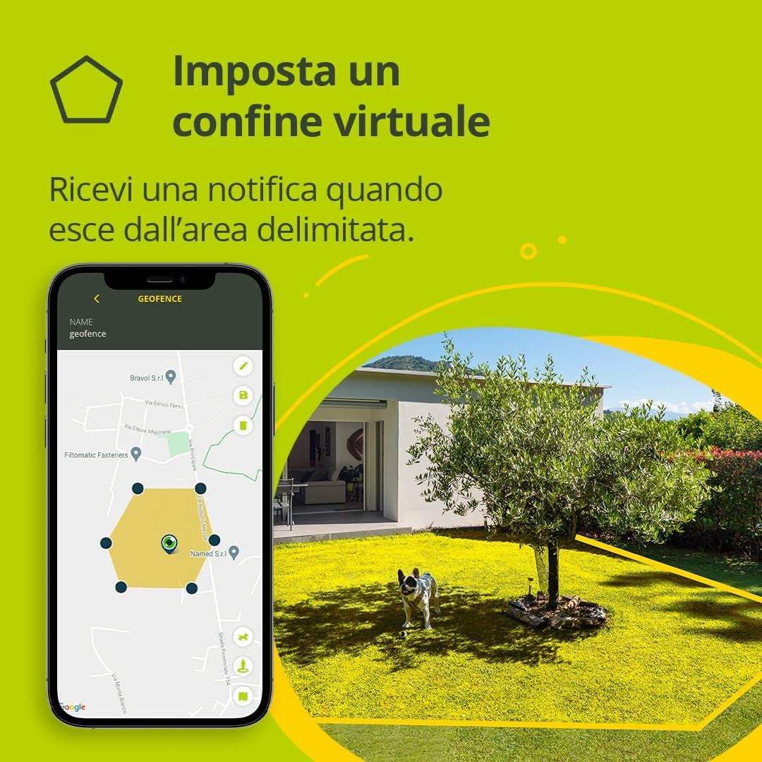 EVO | GPS per Cani - Localizzatore per Cani E Gatti Impermeabile Con GPS per Collare - Tracker Di Attività E Salute Del Tuo Cane, Con Recinto Digitale E Notifiche - Colore Giallo Fluo