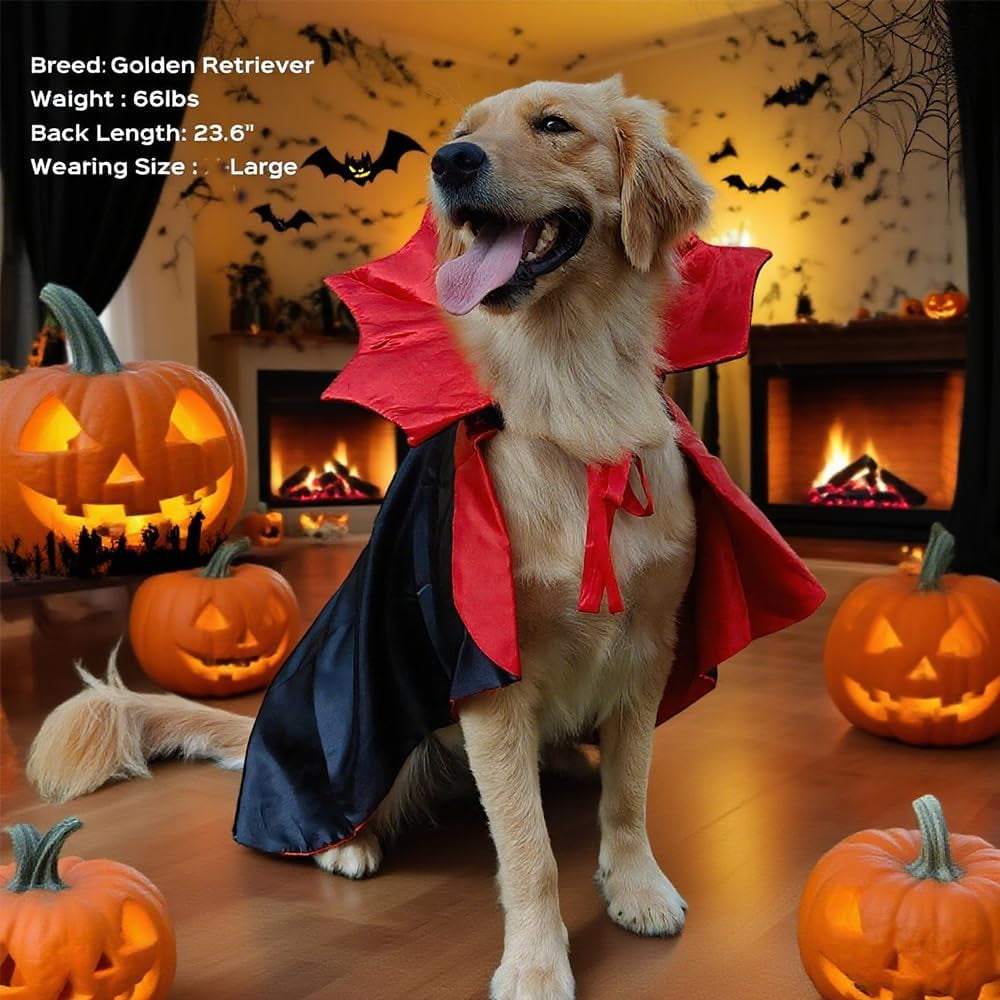 Dog Halloween Costume Large Breed,Adjustable XL XXL Big Dog Vampire Costumes,Golden Retriever German Shepherd Halloween Costume Black Red (Black, Large)