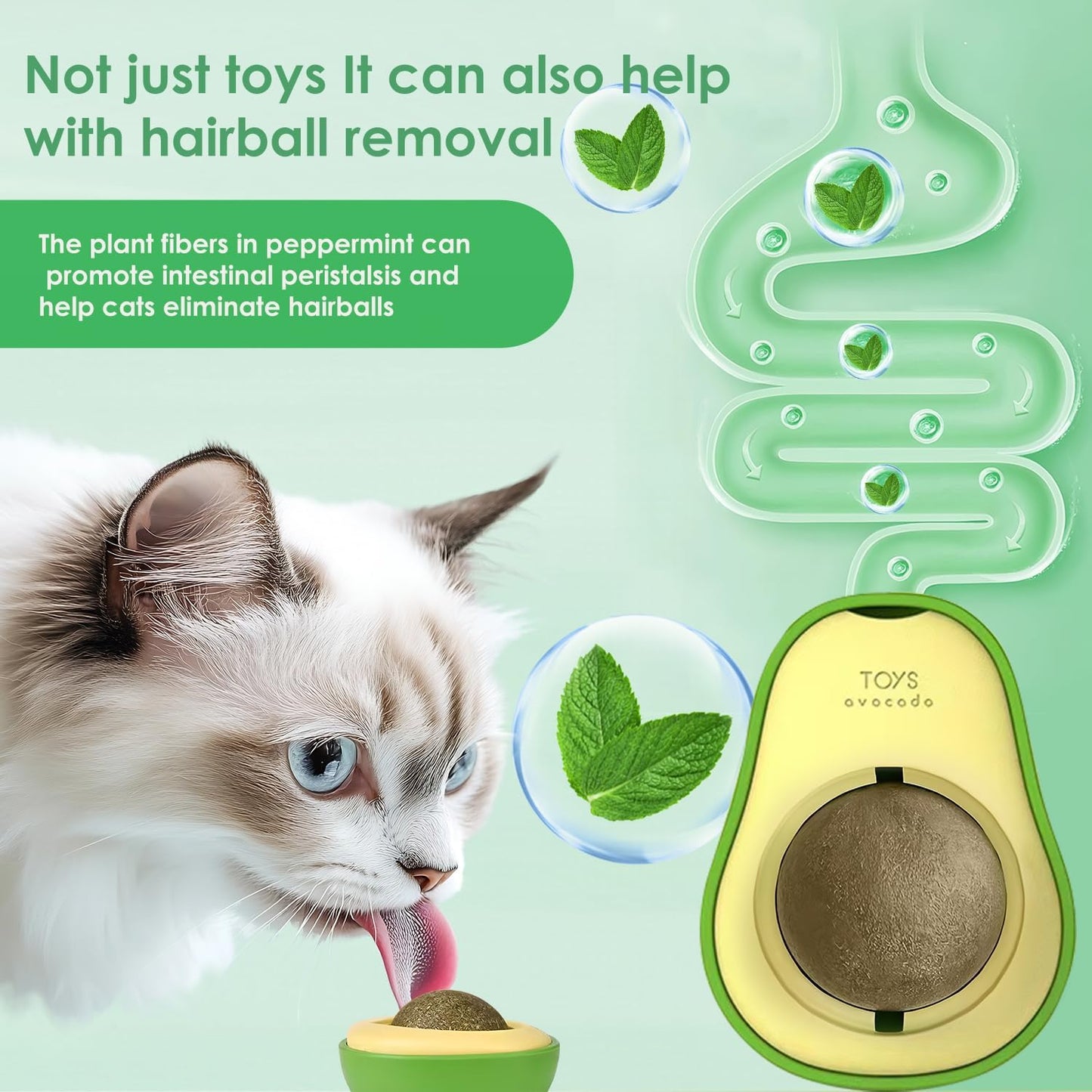 Cat Nip Ball, Catnip Wall Balls Snack Teeth Washing Healthy Rotatable Treats Toys, Kitten Playing Toy for Indoor, Cats Soothing Catnip (Avocado)