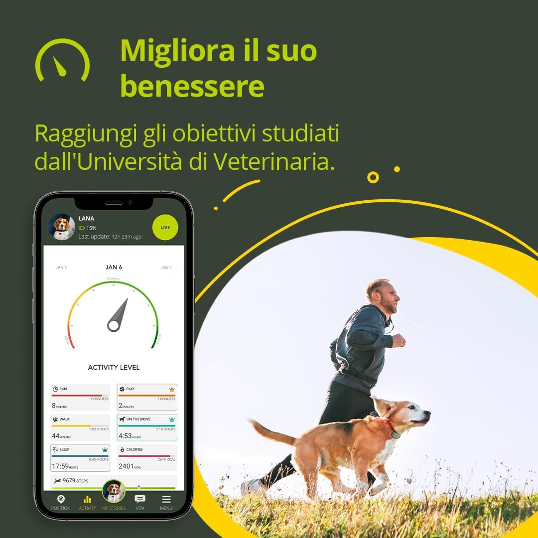 EVO | GPS per Cani - Localizzatore per Cani E Gatti Impermeabile Con GPS per Collare - Tracker Di Attività E Salute Del Tuo Cane, Con Recinto Digitale E Notifiche - Colore Giallo Fluo