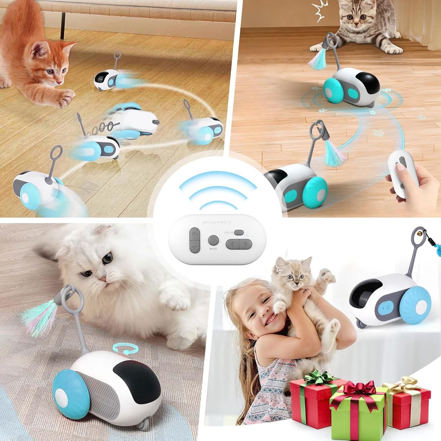 Giocattolo per Gatti Elettrico Con Telecomando, Giocattolo Elettrico per Gatti, Giocattolo Interattivo, Palla Intelligente Con 2 Modalità, Regalo Di Gatti Giochi (Blu)