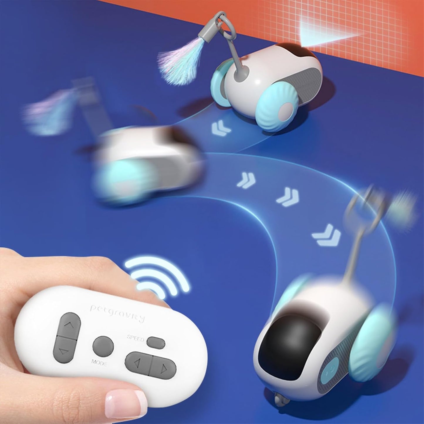 Giocattolo per Gatti Elettrico Con Telecomando, Giocattolo Elettrico per Gatti, Giocattolo Interattivo, Palla Intelligente Con 2 Modalità, Regalo Di Gatti Giochi (Blu)