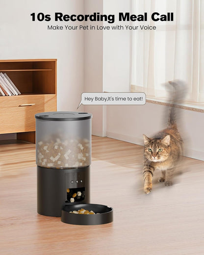 Distributore Automatico Cibo Gatti Cani Wifi: Dosatore Crocchette per Animali Domestici Con 10S Registrazione - Mangiatoia Automatica per Cibo Distributore Crocchette Gatto Timer Nero 4L
