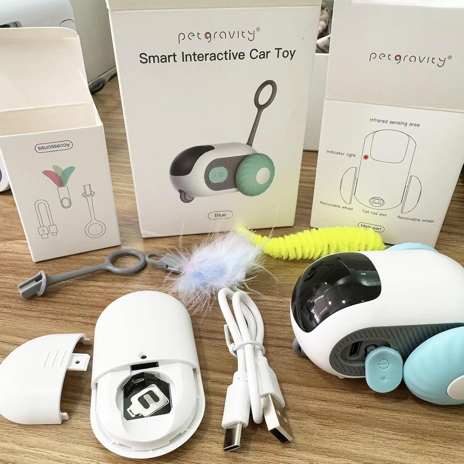 Giocattolo per Gatti Elettrico Con Telecomando, Giocattolo Elettrico per Gatti, Giocattolo Interattivo, Palla Intelligente Con 2 Modalità, Regalo Di Gatti Giochi (Blu)