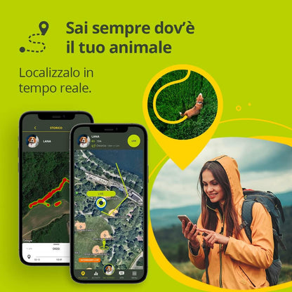 EVO | GPS per Cani - Localizzatore per Cani E Gatti Impermeabile Con GPS per Collare - Tracker Di Attività E Salute Del Tuo Cane, Con Recinto Digitale E Notifiche - Colore Giallo Fluo
