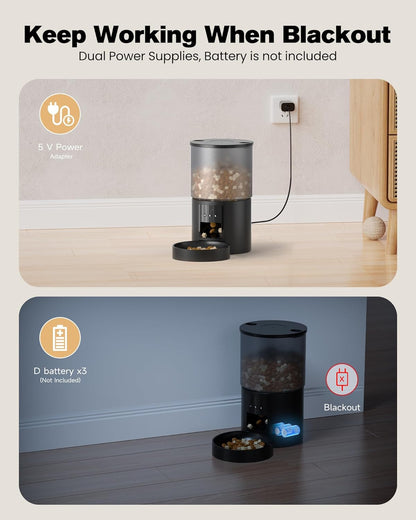 Distributore Automatico Cibo Gatti Cani Wifi: Dosatore Crocchette per Animali Domestici Con 10S Registrazione - Mangiatoia Automatica per Cibo Distributore Crocchette Gatto Timer Nero 4L