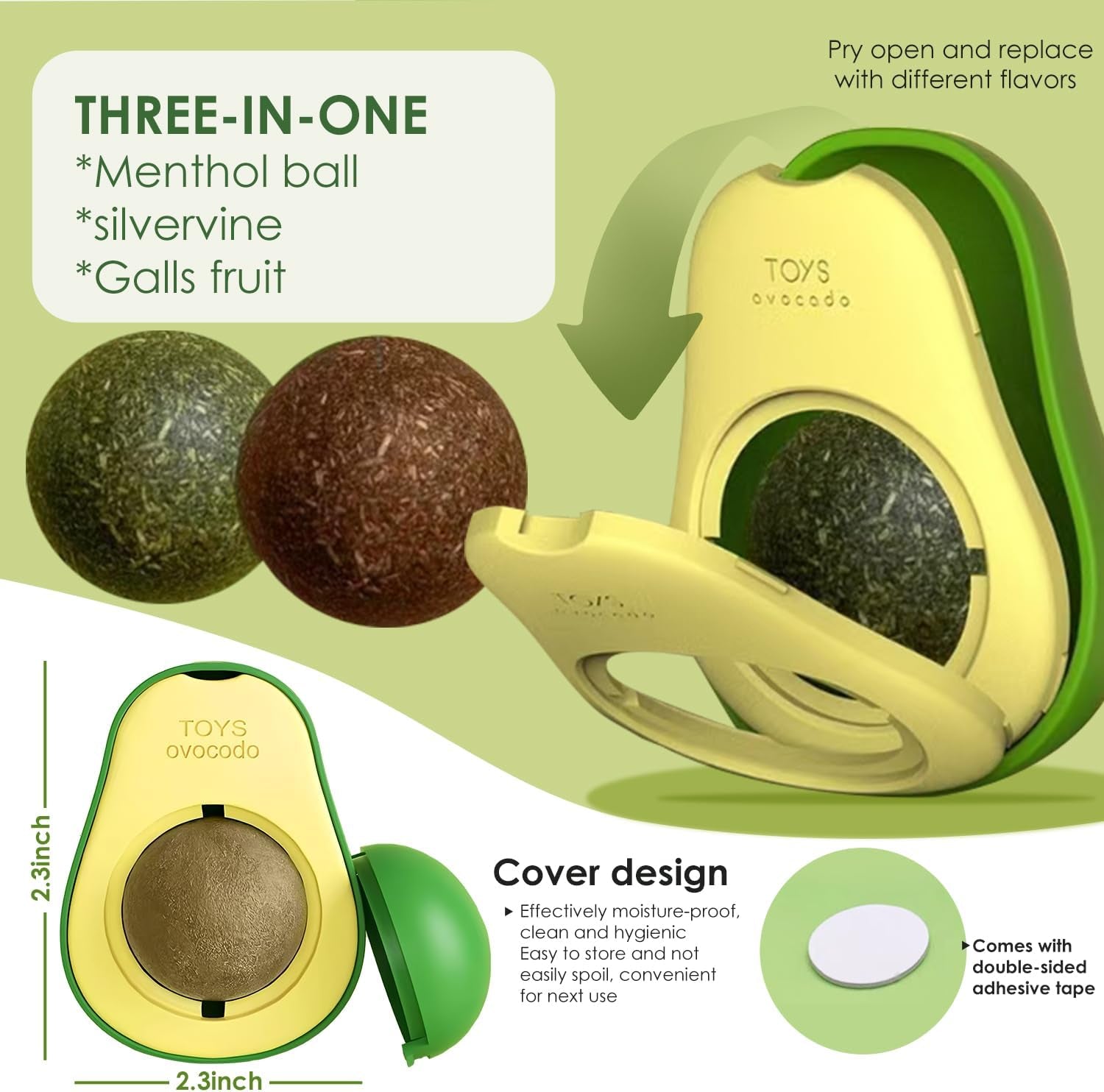 Cat Nip Ball, Catnip Wall Balls Snack Teeth Washing Healthy Rotatable Treats Toys, Kitten Playing Toy for Indoor, Cats Soothing Catnip (Avocado)