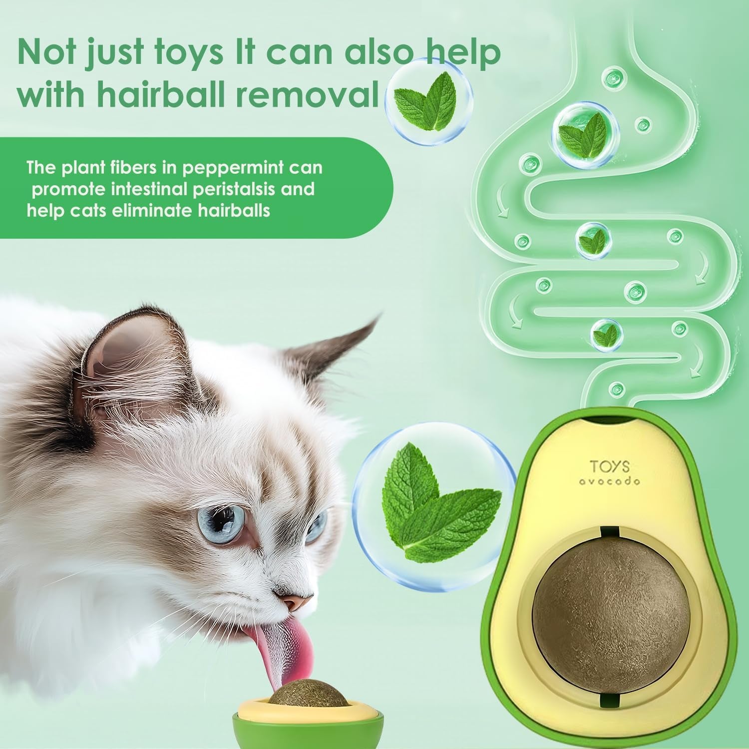 Cat Nip Ball, Catnip Wall Balls Snack Teeth Washing Healthy Rotatable Treats Toys, Kitten Playing Toy for Indoor, Cats Soothing Catnip (Avocado)
