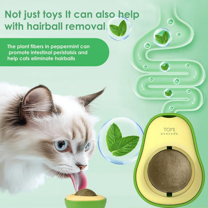 Cat Nip Ball, Catnip Wall Balls Snack Teeth Washing Healthy Rotatable Treats Toys, Kitten Playing Toy for Indoor, Cats Soothing Catnip (Avocado)