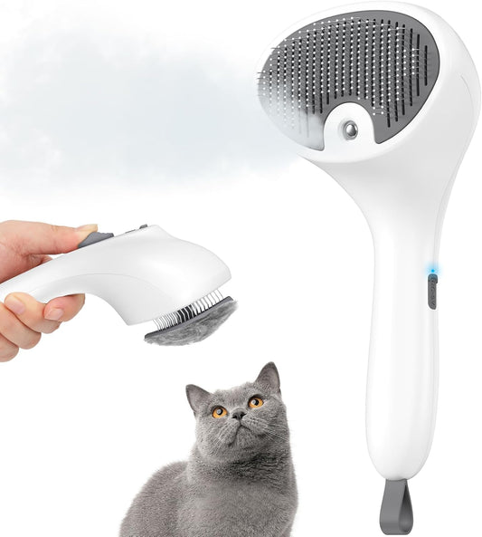Spazzola a Vapore per Gatti E Cani Con Pulsante Di Rilascio, [Design Ultra-Silenzioso/Manico Ergonomico] Spazzola a Vapore Ricaricabile per Animali Domestici,Spazzola per Gatti, Cani Conigli