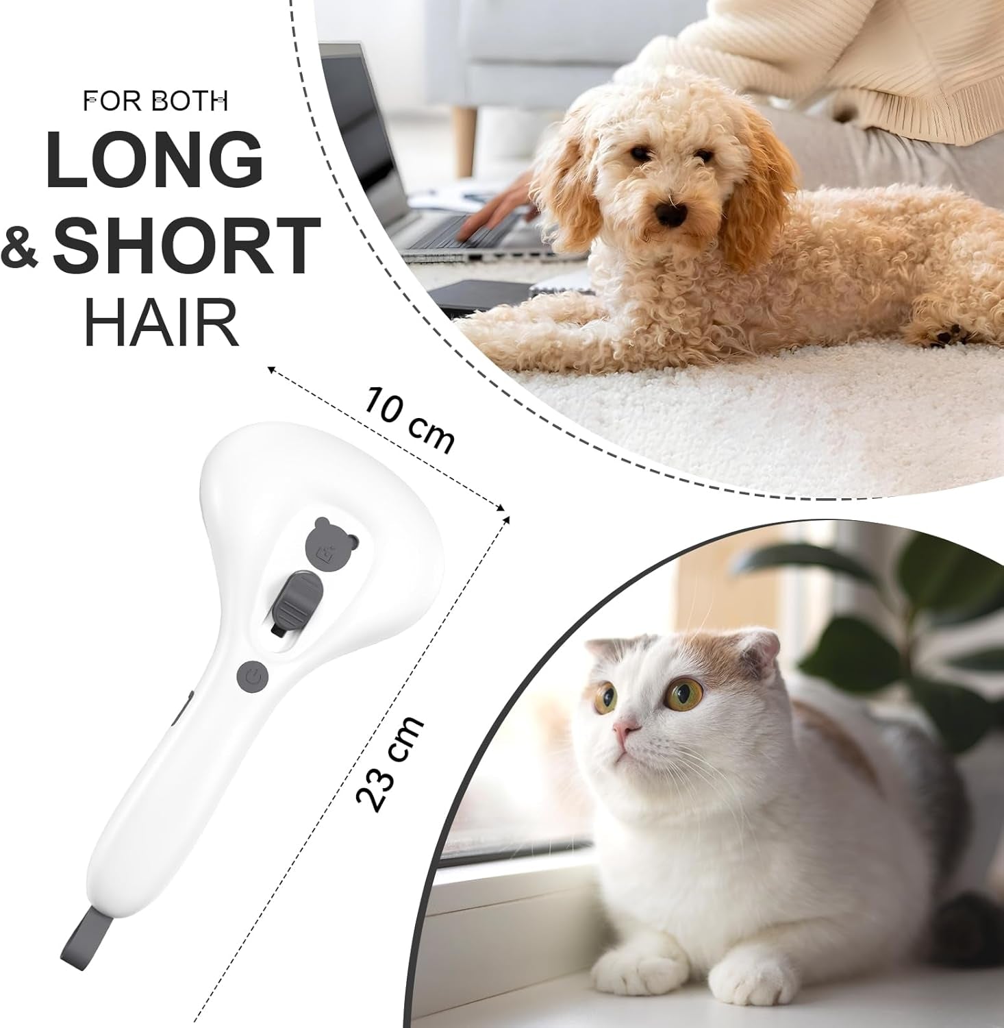 Spazzola a Vapore per Gatti E Cani Con Pulsante Di Rilascio, [Design Ultra-Silenzioso/Manico Ergonomico] Spazzola a Vapore Ricaricabile per Animali Domestici,Spazzola per Gatti, Cani Conigli