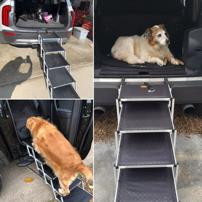 5/6 Steps Dog Ramp Pet Step Stairs with Nonslip Surface Aluminum Fram Cat Dog Ladder for Beds Trucks Cars SUV Support 200 Lbs