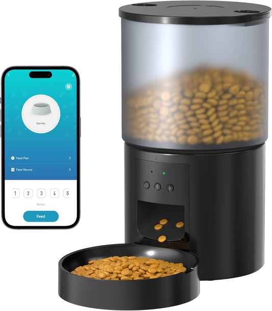 Distributore Automatico Cibo Gatti Cani Wifi: Dosatore Crocchette per Animali Domestici Con 10S Registrazione - Mangiatoia Automatica per Cibo Distributore Crocchette Gatto Timer Nero 4L