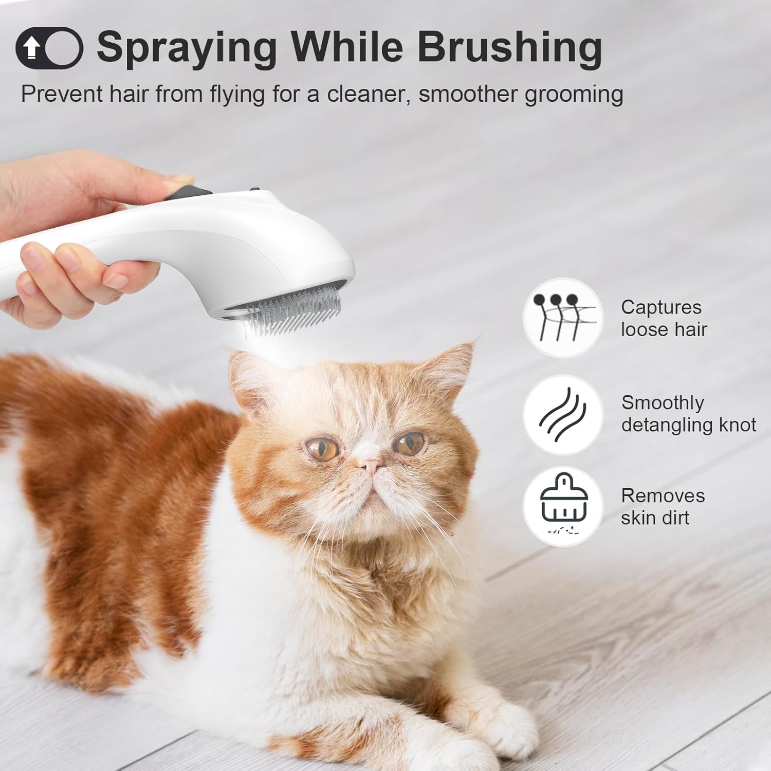 Spazzola a Vapore per Gatti E Cani Con Pulsante Di Rilascio, [Design Ultra-Silenzioso/Manico Ergonomico] Spazzola a Vapore Ricaricabile per Animali Domestici,Spazzola per Gatti, Cani Conigli